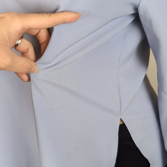 Topshop Periwinkle Slit Bell Sleeve Top VNeck Boxy Tunic Blouse Womens Size 8 - Picture 8 of 12